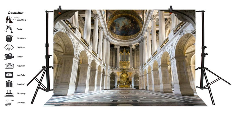 AOFOTO 10x7ft Paris Palace of Versailles Backdrop for Wedding Photography Vinyl France Museum Landmark World Heritage King's Chapel Interior Altar Tabernacle Photography Background Photo Studio Props - Image 3